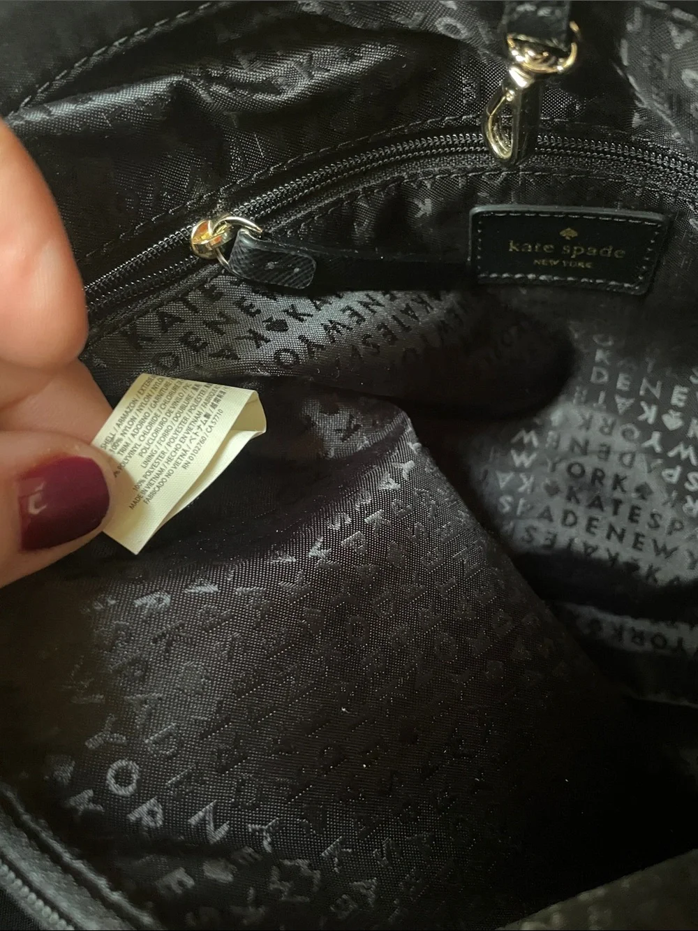 Kate Spade Black Nylon Satchel Bag with Gold Plaque Crossbody Strap EUC